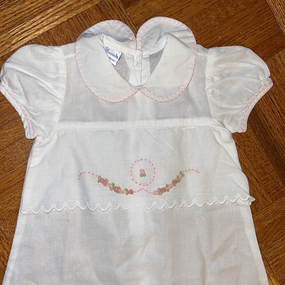 Fancy threads white lines rose embroidery pink piping Daygown. Heirloom 0-3 Mo. - Picture 2 of 7
